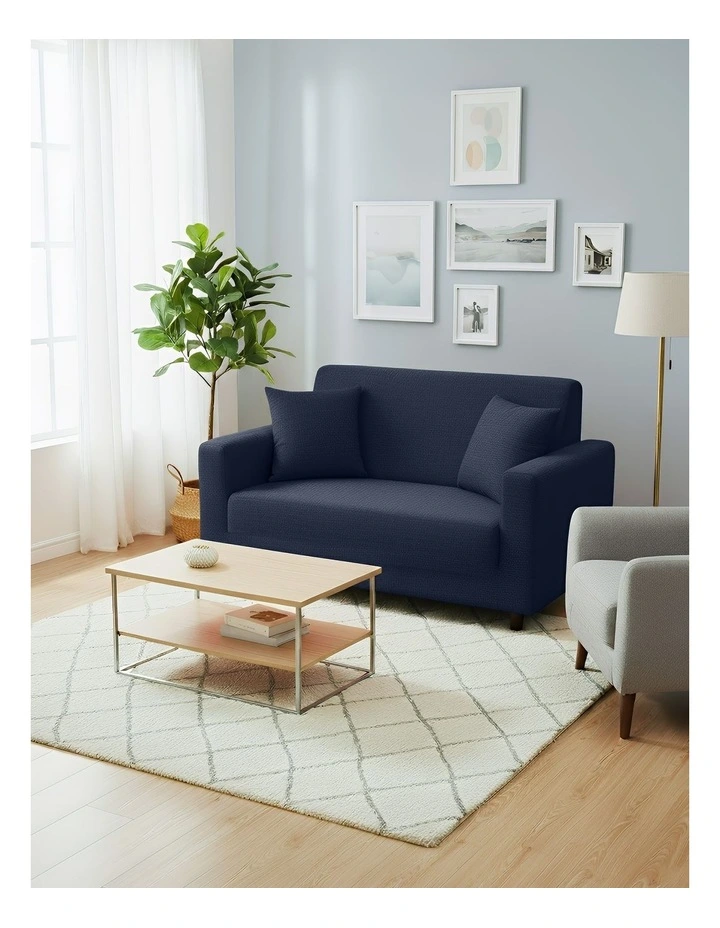 2 Seater Sofa Cover Plain in Navy Blue image 4