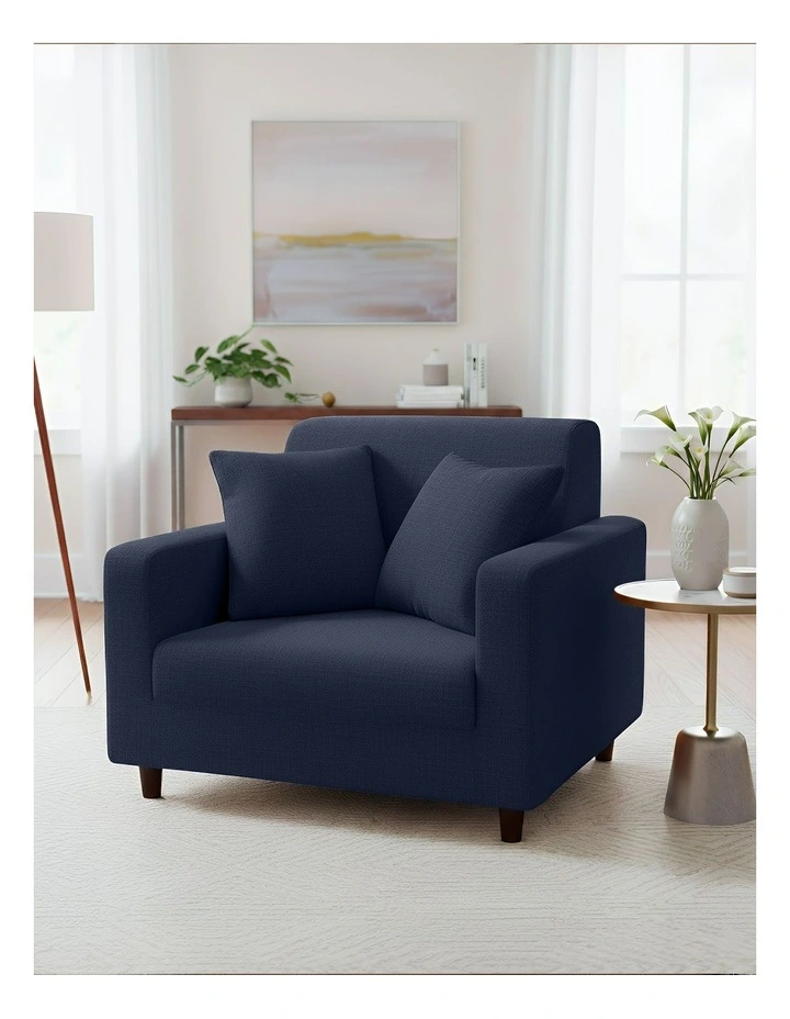 1 Seater Sofa Cover Plain in Navy Blue image 3