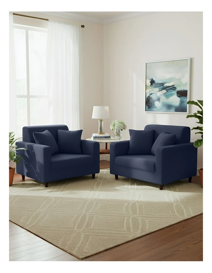 1 Seater Sofa Cover Plain in Navy Blue image 4