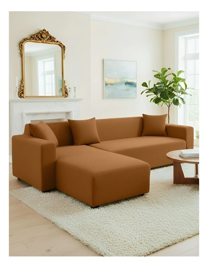 4 Seater Sofa Cover in Plain Caramel image 2