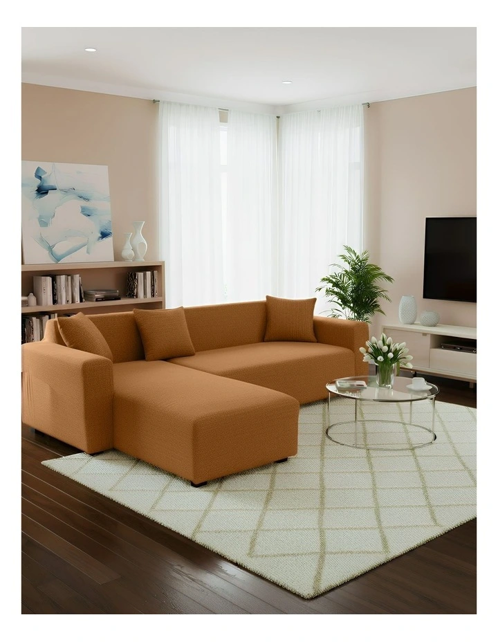 4 Seater Sofa Cover in Plain Caramel image 3