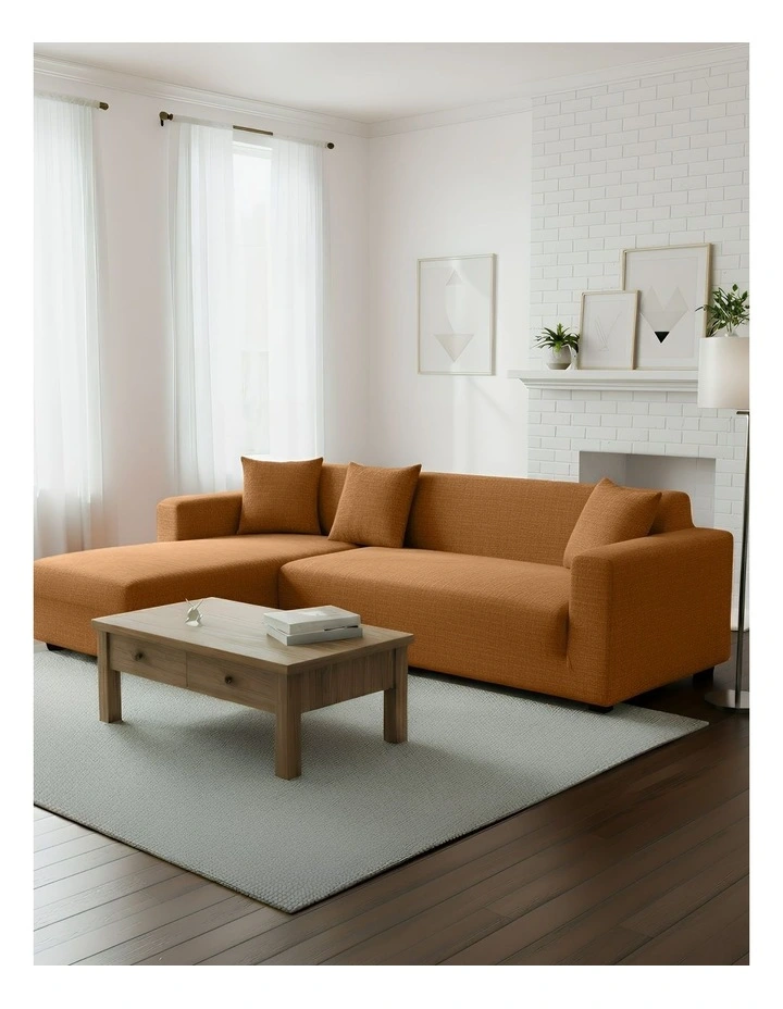 4 Seater Sofa Cover in Plain Caramel image 4