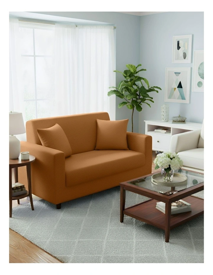 2 Seater Sofa Cover Plain in Caramel image 3