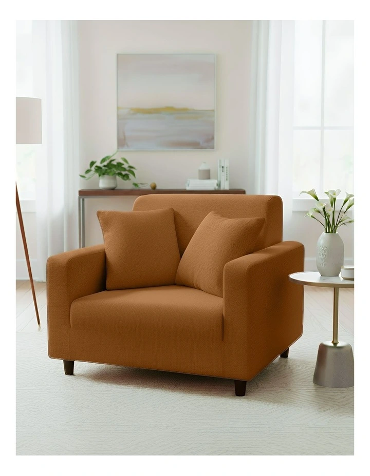 1 Seater Sofa Cover Plain in Caramel image 3