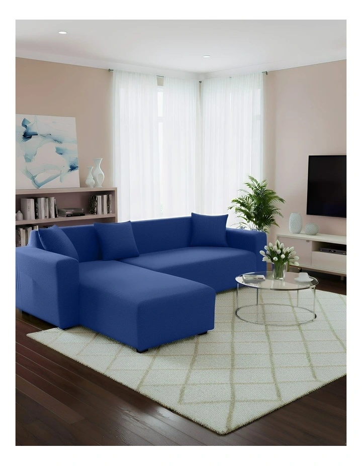 4 Seater Sofa Cover Plain in Royal Blue image 3