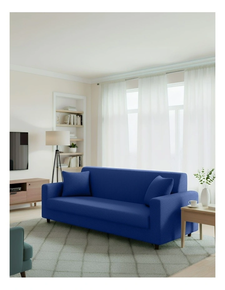 3 Seater Sofa Cover Plain in Royal Blue image 3
