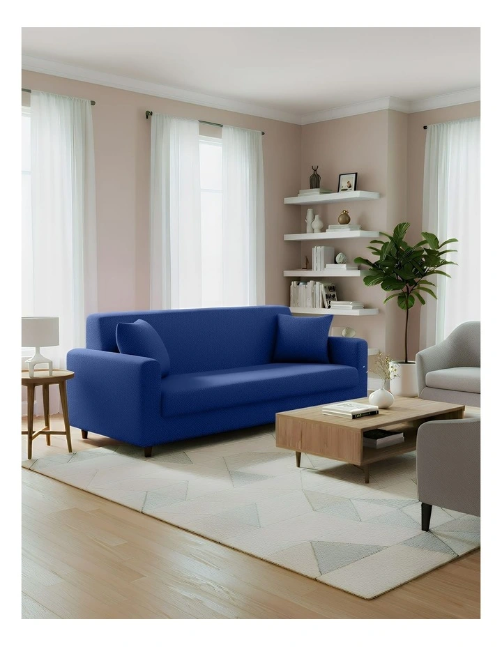 3 Seater Sofa Cover Plain in Royal Blue image 4