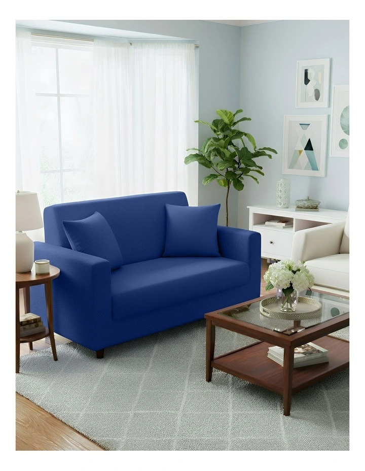 2 Seater Sofa Cover Plain in Royal Blue image 3