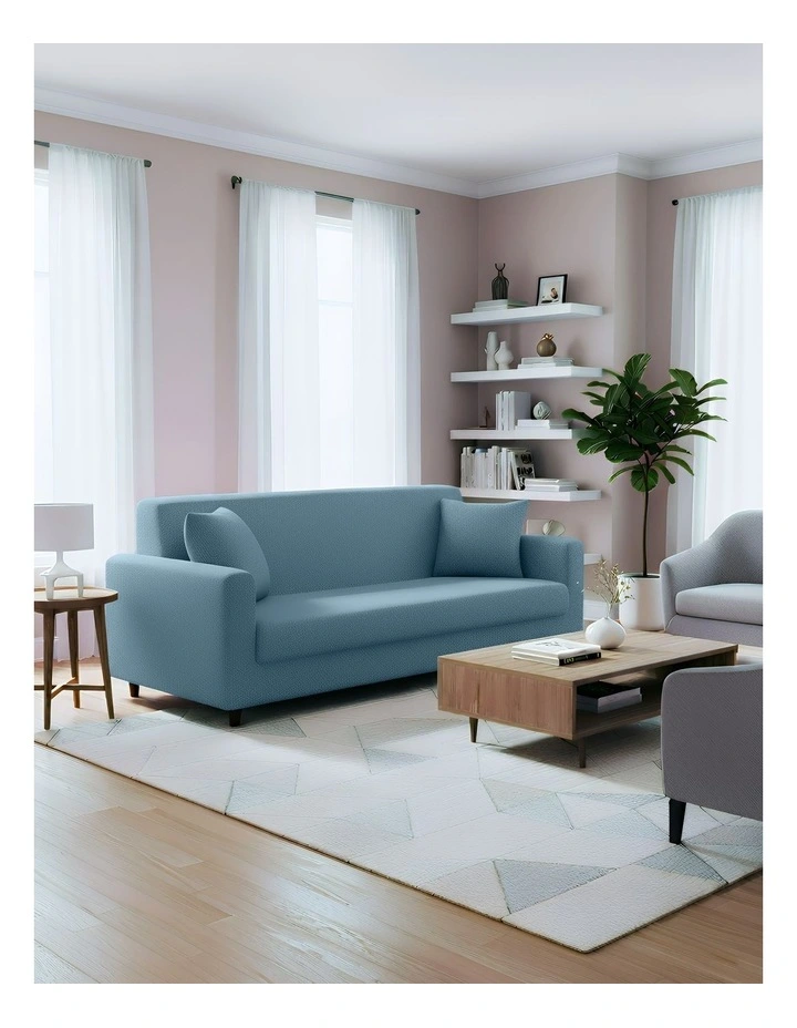 3 Seater Sofa Cover Plain in Grey Blue image 3