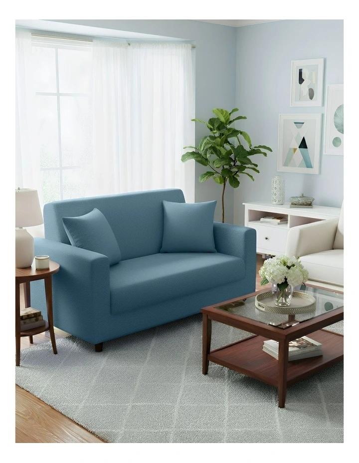 2 Seater Sofa Cover Plain in Grey Blue image 3