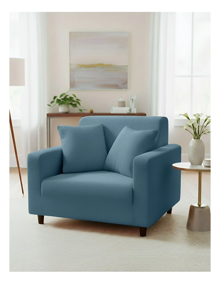 1 Seater Sofa Cover Plain in Grey Blue image 3