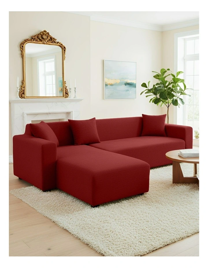 4 Seater Sofa Cover Plain in Wine Red image 2