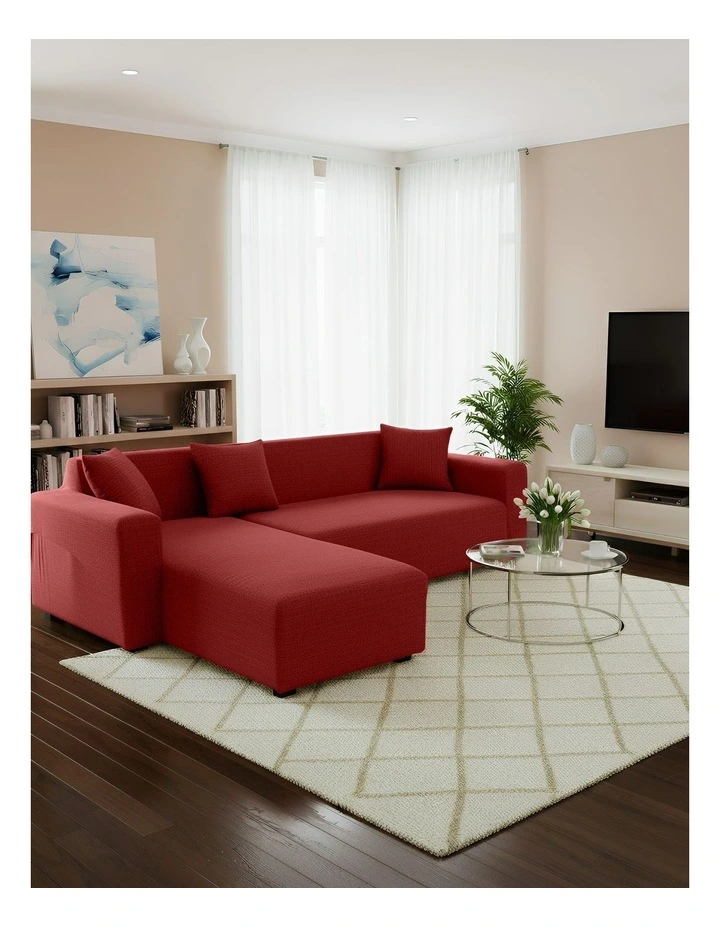 4 Seater Sofa Cover Plain in Wine Red image 3