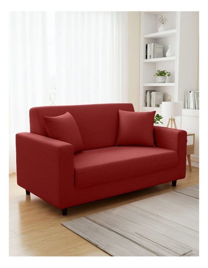 2 Seater Sofa Cover Plain in Wine Red image 2