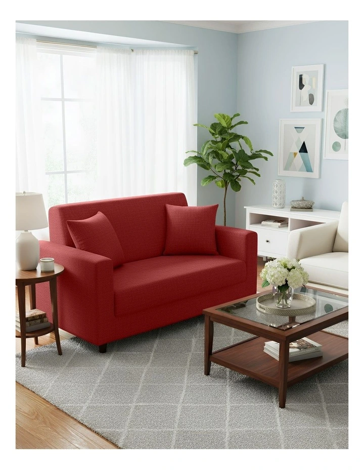 2 Seater Sofa Cover Plain in Wine Red image 3