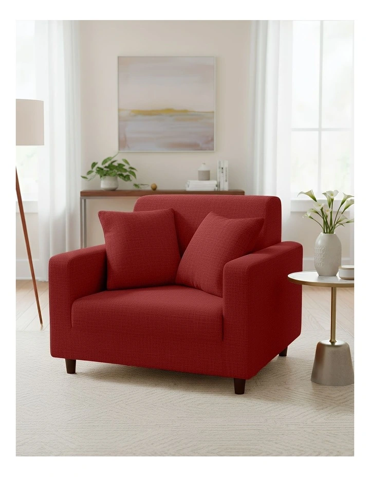 1 Seater Sofa Cover Plain in Wine Red image 3