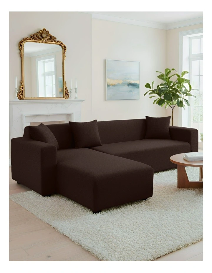 4 Seater Sofa Cover Plain in Coffee image 2
