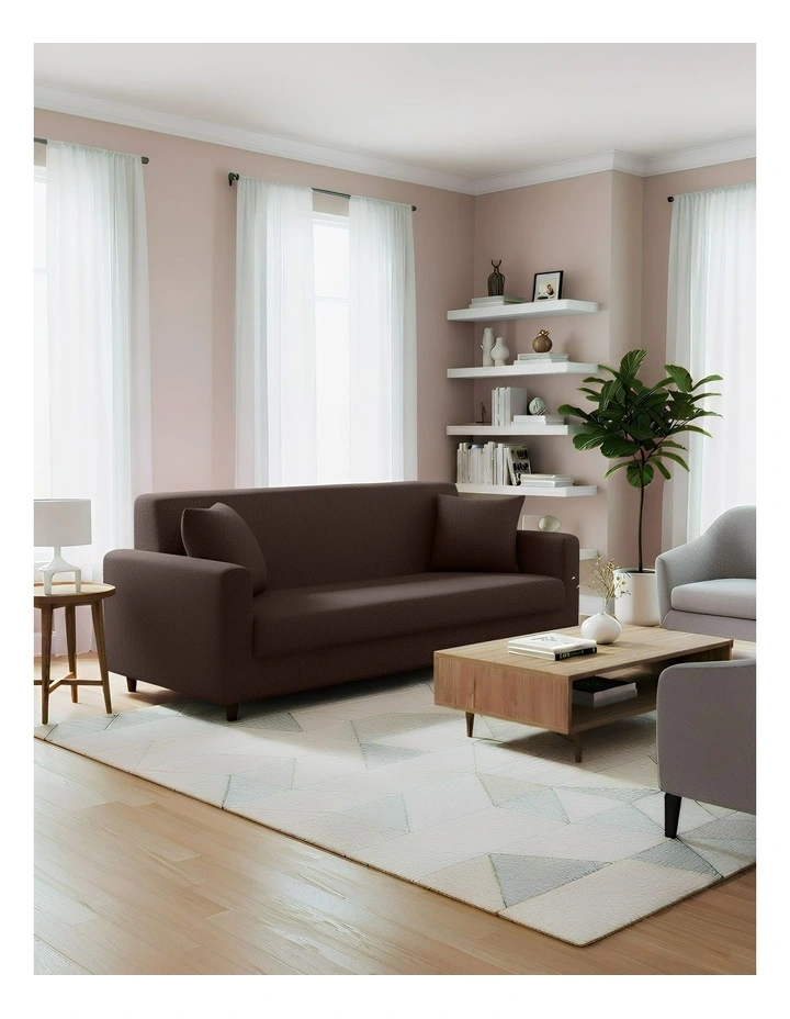 3 Seater Sofa Cover Plain in Coffee image 3