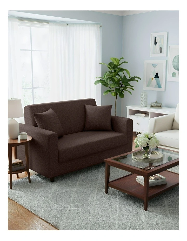 2 Seater Sofa Cover Plain in Coffee image 3