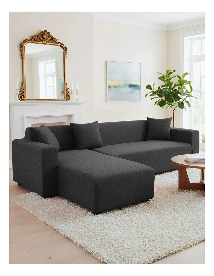 4 Seater Sofa Cover Plain in Dark Grey image 2