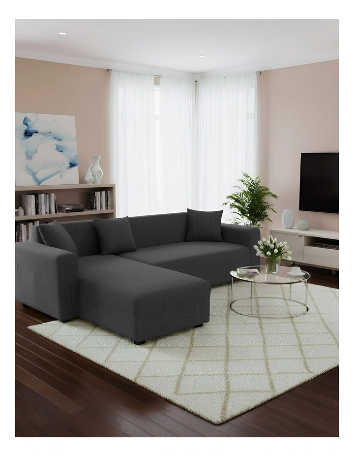 4 Seater Sofa Cover Plain in Dark Grey image 3