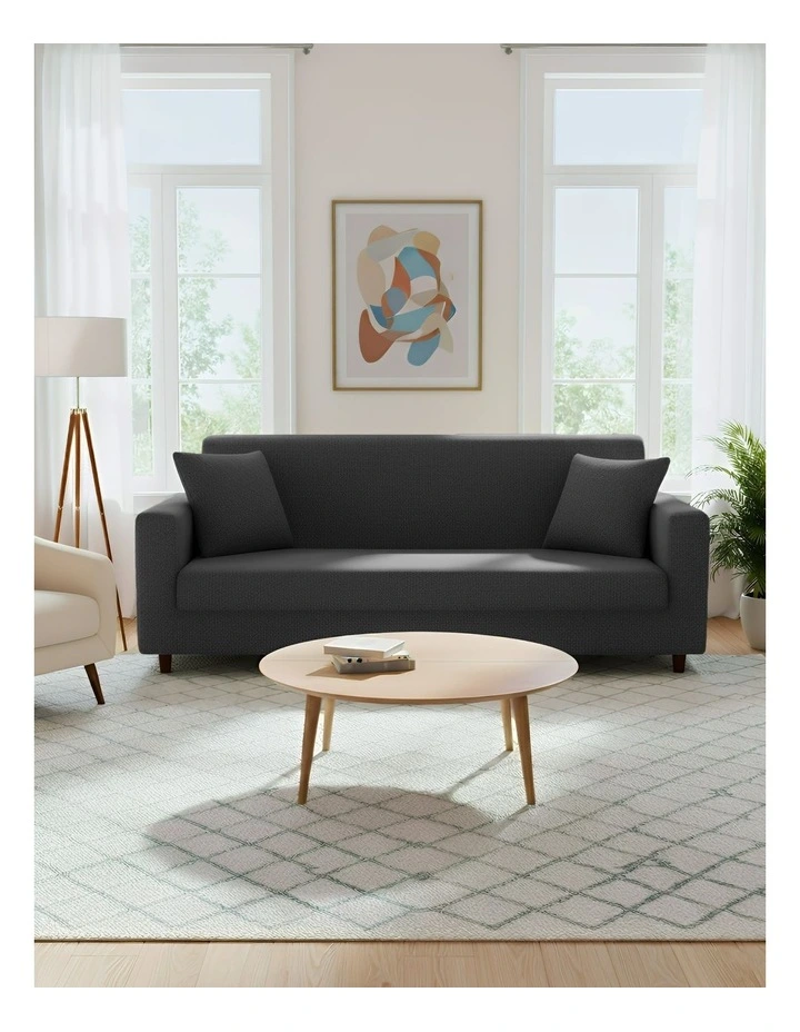 3 Seater Sofa Cover Plain in Dark Grey image 2