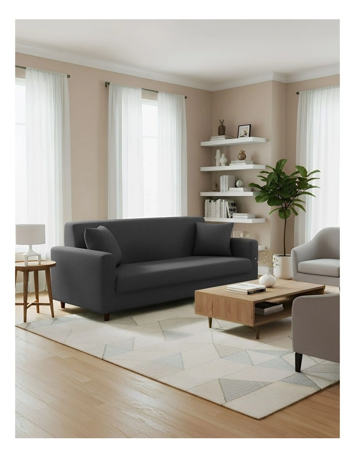 3 Seater Sofa Cover Plain in Dark Grey image 3