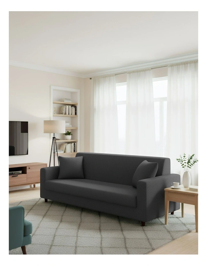 3 Seater Sofa Cover Plain in Dark Grey image 4