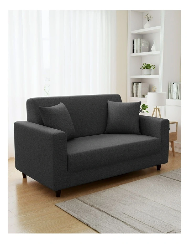 2 Seater Sofa Cover Plain in Dark Grey image 2