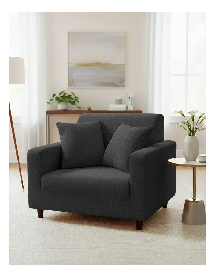 1 Seater Sofa Cover Plain in Dark Grey image 3