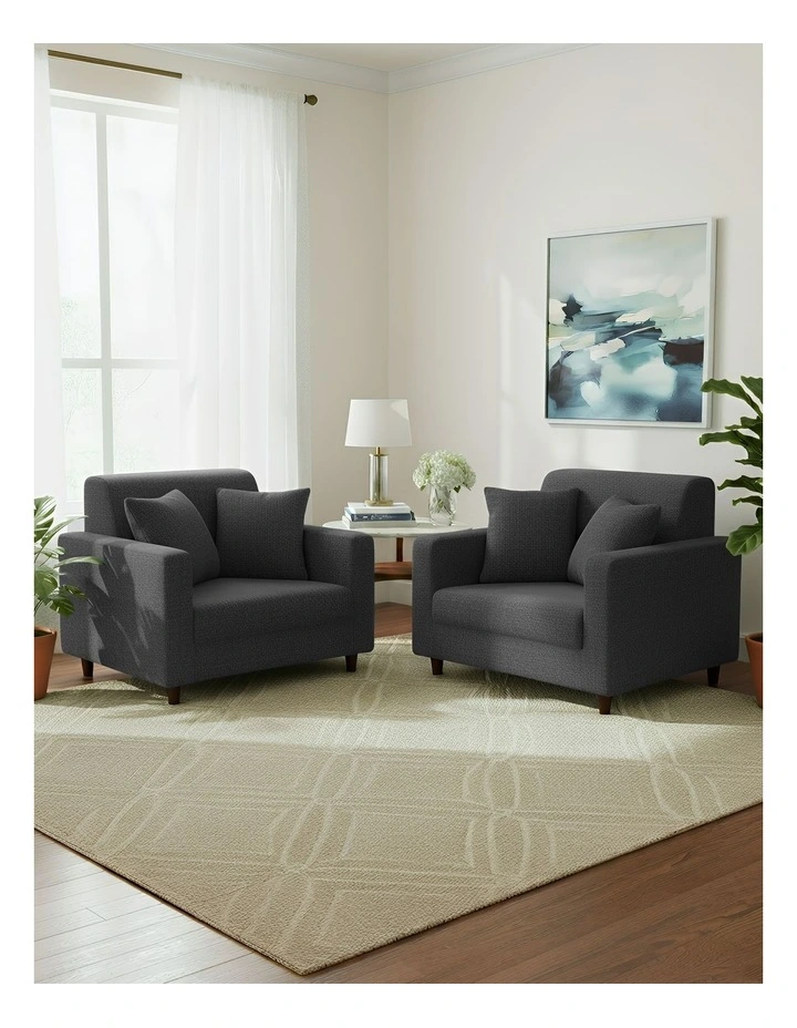 1 Seater Sofa Cover Plain in Dark Grey image 4