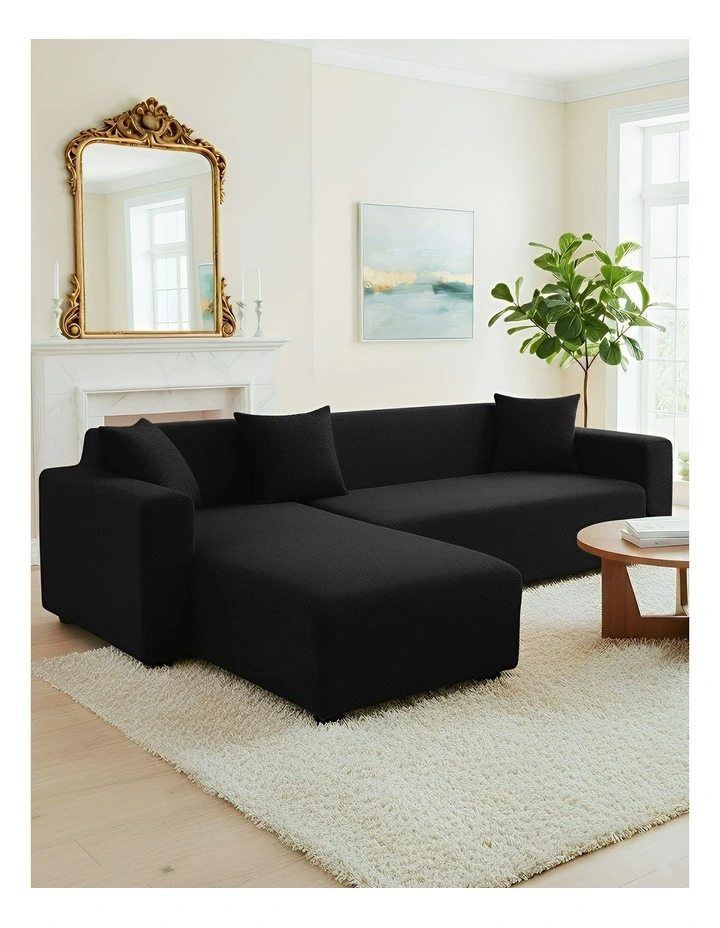 4 Seater Sofa Cover Plain in Black image 2