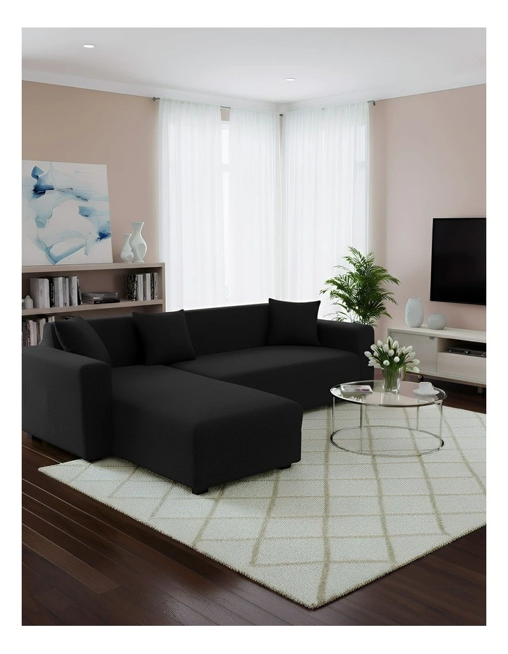 4 Seater Sofa Cover Plain in Black image 3