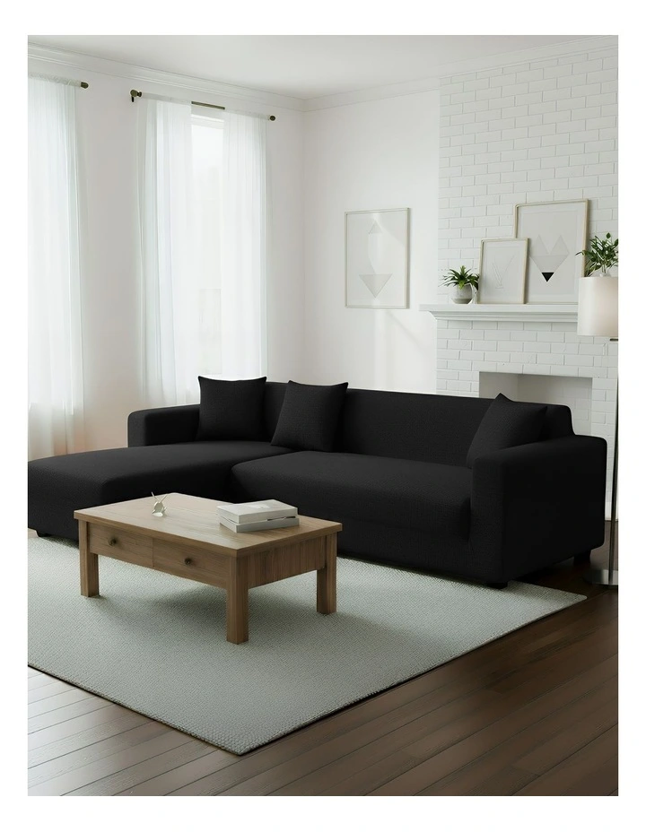 4 Seater Sofa Cover Plain in Black image 4