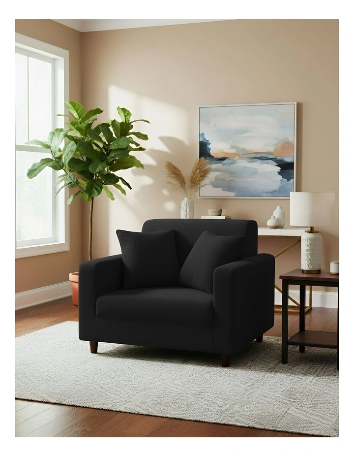 1 Seater Sofa Cover Plain in Black image 2