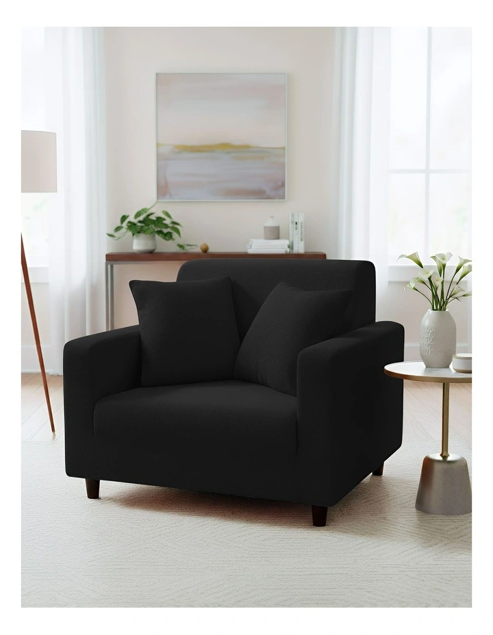 1 Seater Sofa Cover Plain in Black image 3