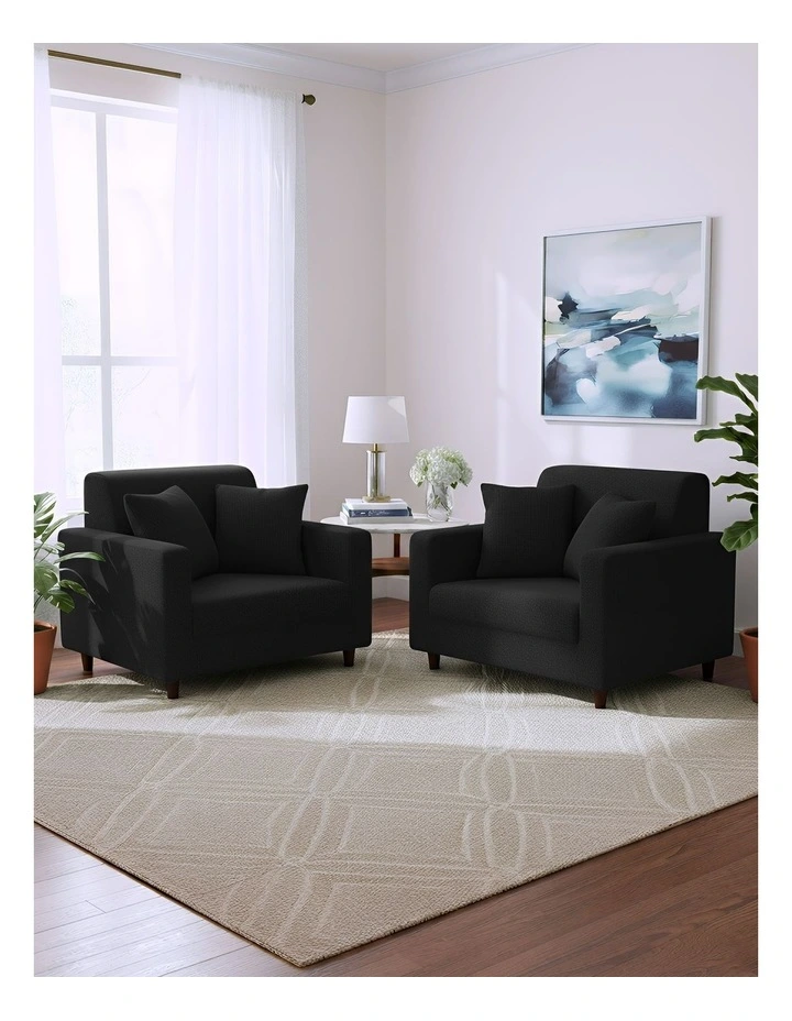 1 Seater Sofa Cover Plain in Black image 4