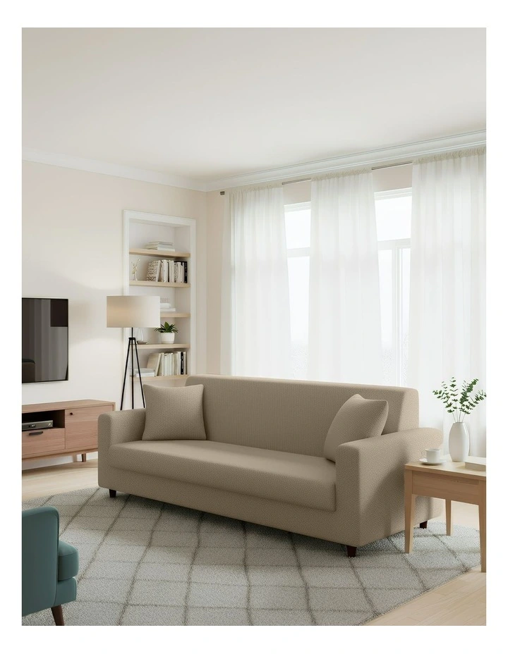 3 Seater Sofa Cover Plain in Beige image 4