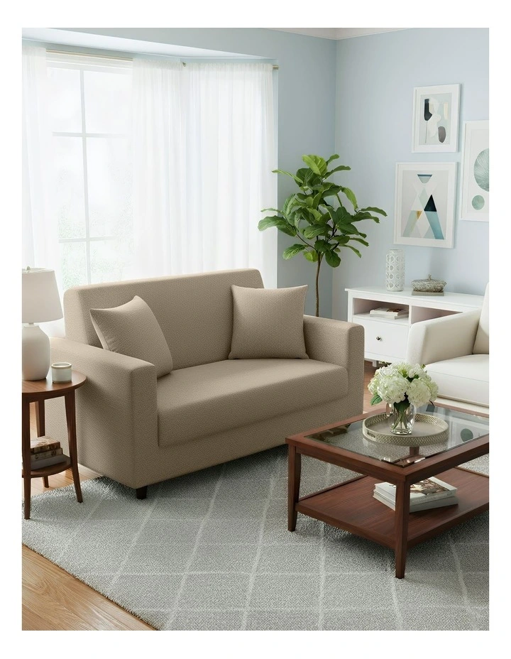 2 Seater Sofa Cover Plain in Beige image 3