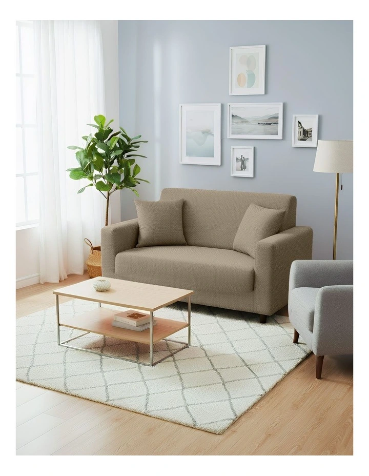 2 Seater Sofa Cover Plain in Beige image 4