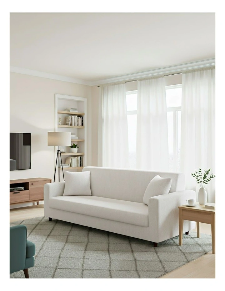 3 Seater Sofa Cover Plain in White image 4