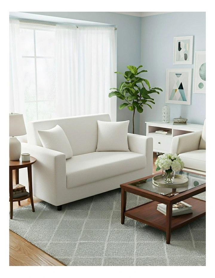 2 Seater Sofa Cover Plain in White image 3
