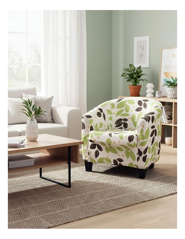 Leaf Print Dust Proof Sofa Cover in White image 2