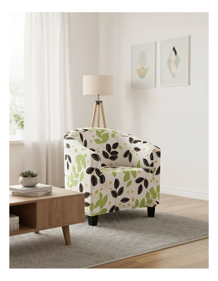 Leaf Print Dust Proof Sofa Cover in White image 3