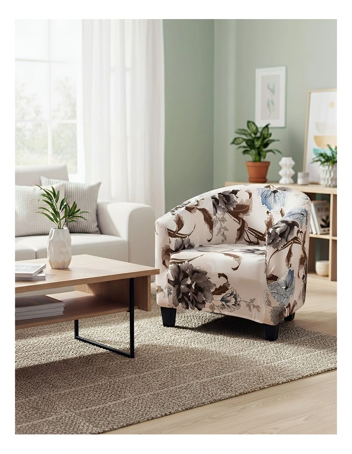 Floral Print Dust Proof Sofa Cover in Beige image 2
