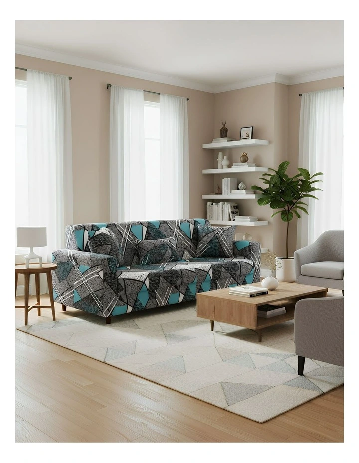 Anyseat Sofa Cover Dark Grey Geometric Style 3 Seater image 3