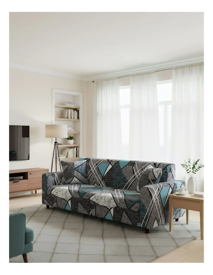 Anyseat Sofa Cover Dark Grey Geometric Style 3 Seater image 4
