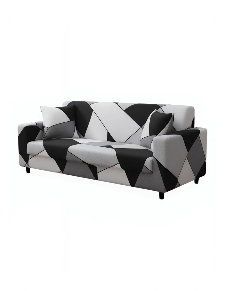 Geometric Style Sofa Cover 3 Seater in Black image 1