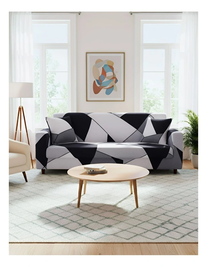 Geometric Style Sofa Cover 3 Seater in Black image 2
