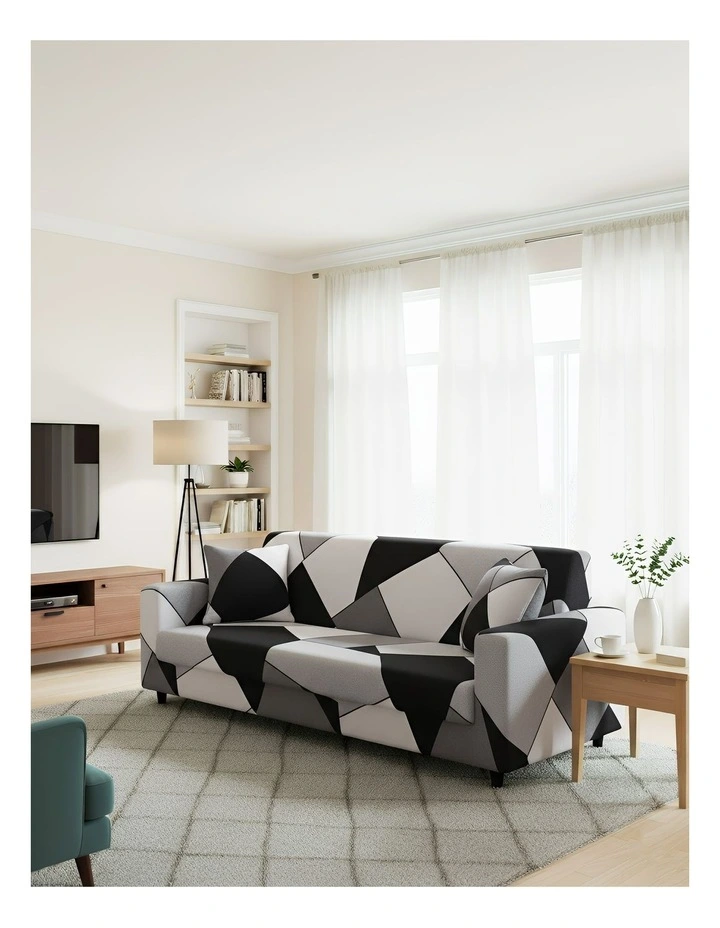 Geometric Style Sofa Cover 3 Seater in Black image 4